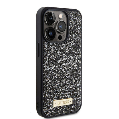 Apple iPhone 15 Pro Kılıf Guess Orjinal Lisanslı Taşlı Arka Yüzey Metal Yazı Logolu Kapak - Görsel 2