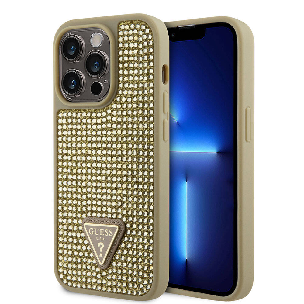 Apple iPhone 15 Pro Kılıf Guess Orjinal Lisanslı Taşlı Arka Yüzey Üçgen Logolu Kapak - Görsel 5