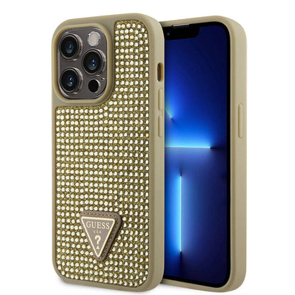 Apple iPhone 15 Pro Kılıf Guess Orjinal Lisanslı Taşlı Arka Yüzey Üçgen Logolu Kapak - Görsel 5