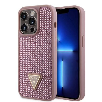 Apple iPhone 15 Pro Kılıf Guess Orjinal Lisanslı Taşlı Arka Yüzey Üçgen Logolu Kapak - Görsel 4
