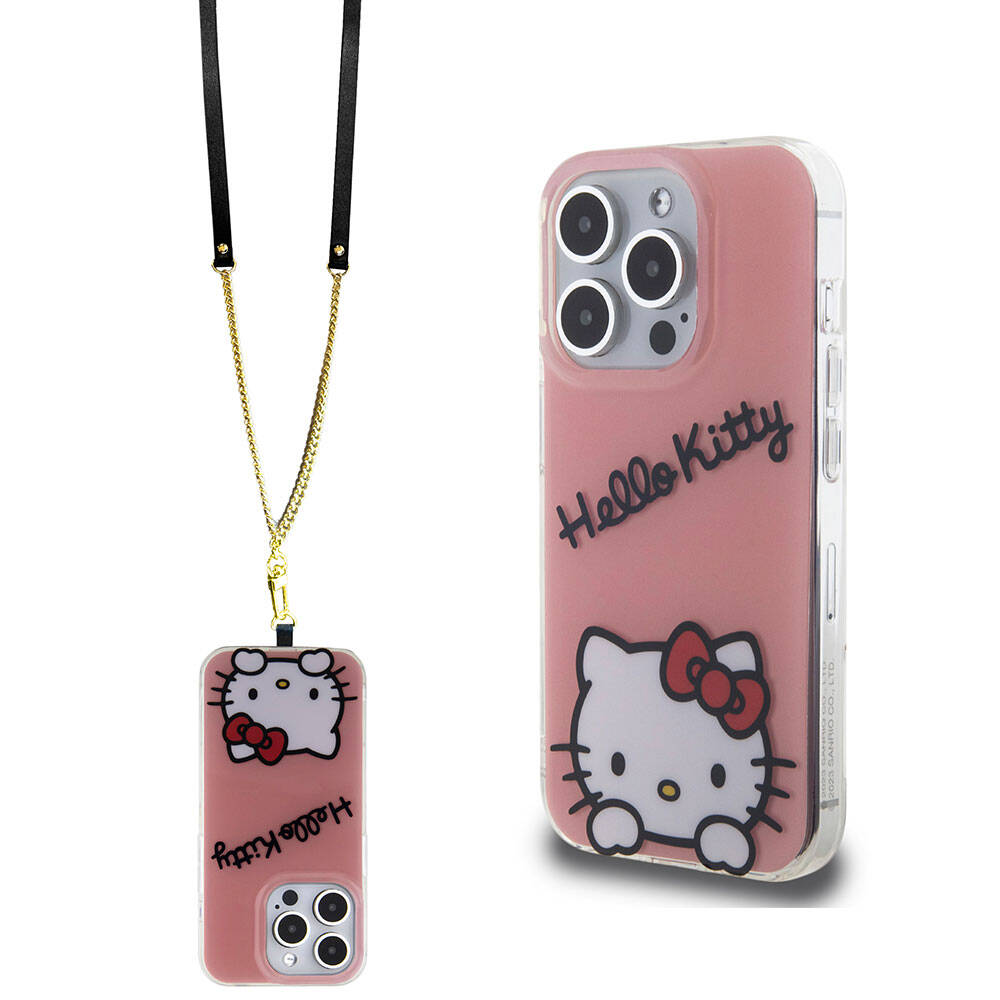 Apple iPhone 15 Pro Kılıf Hello Kitty Orjinal Lisanslı Askılı Yazı ve İkonik Logolu Daydreaming Kapak - Görsel 2