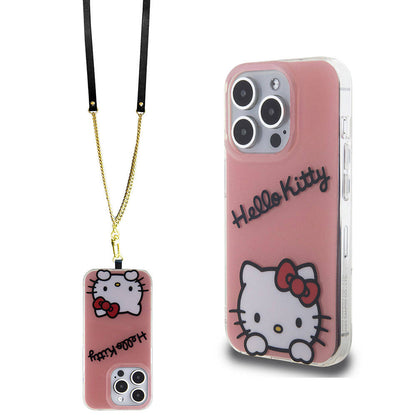 Apple iPhone 15 Pro Kılıf Hello Kitty Orjinal Lisanslı Askılı Yazı ve İkonik Logolu Daydreaming Kapak - Görsel 2