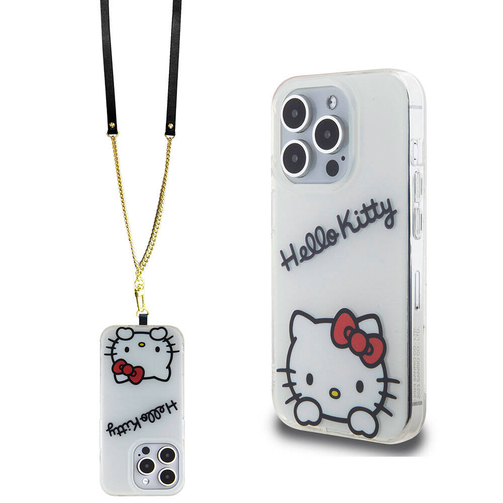 Apple iPhone 15 Pro Kılıf Hello Kitty Orjinal Lisanslı Askılı Yazı ve İkonik Logolu Daydreaming Kapak - Görsel 3