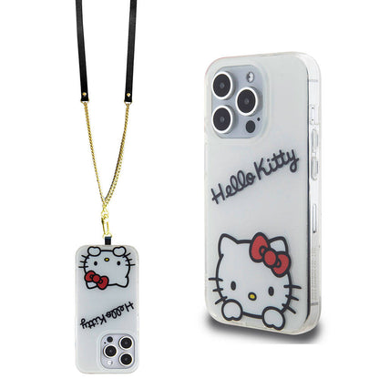 Apple iPhone 15 Pro Kılıf Hello Kitty Orjinal Lisanslı Askılı Yazı ve İkonik Logolu Daydreaming Kapak - Görsel 3