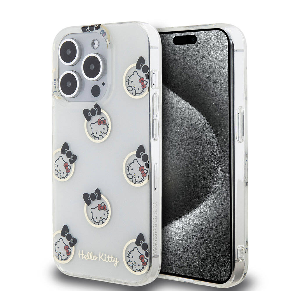 Apple iPhone 15 Pro Kılıf Hello Kitty Orjinal Lisanslı Elektroplating Kaplama Kabarcık Baskılı Kapak - Görsel 3