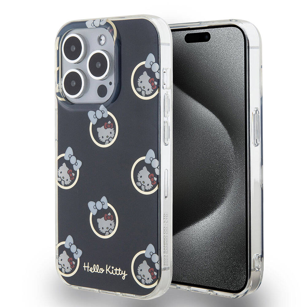 Apple iPhone 15 Pro Kılıf Hello Kitty Orjinal Lisanslı Elektroplating Kaplama Kabarcık Baskılı Kapak - Görsel 2