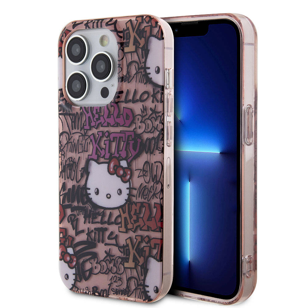 Apple iPhone 15 Pro Kılıf Hello Kitty Orjinal Lisanslı İkonik Logolu Etiket Graffiti Kapak - Görsel 2