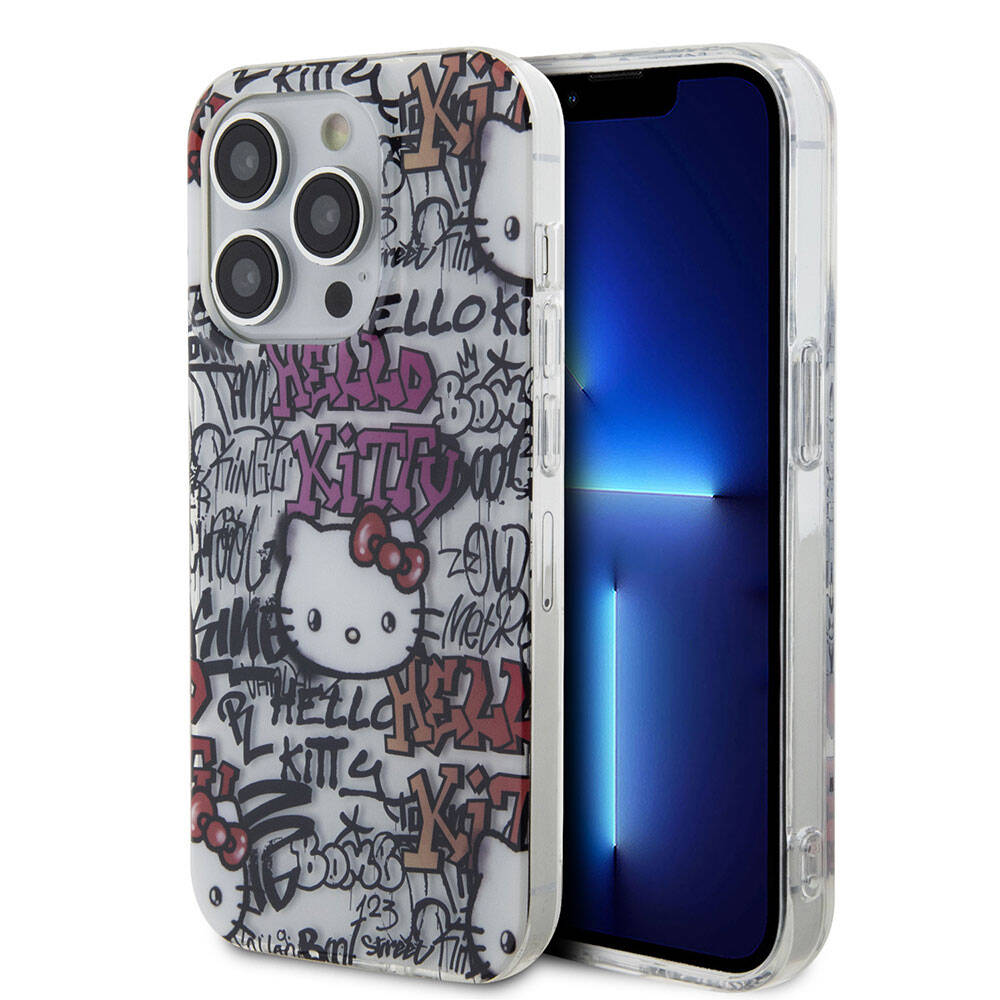 Apple iPhone 15 Pro Kılıf Hello Kitty Orjinal Lisanslı İkonik Logolu Etiket Graffiti Kapak - Görsel 3