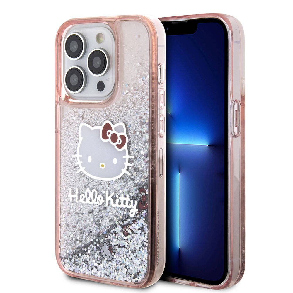 Apple iPhone 15 Pro Kılıf Hello Kitty Orjinal Lisanslı İkonik Sıvılı Glitter Kapak - Görsel 2