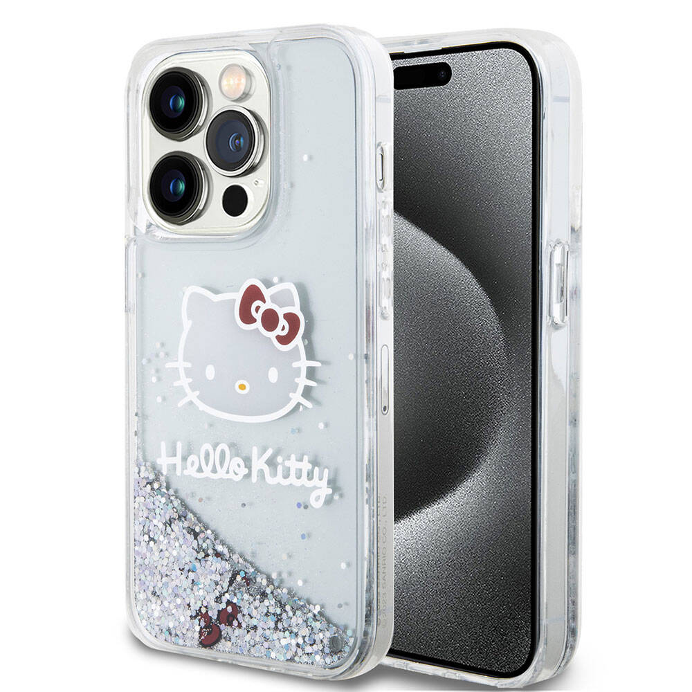 Apple iPhone 15 Pro Kılıf Hello Kitty Orjinal Lisanslı İkonik Sıvılı Glitter Kapak - Görsel 3