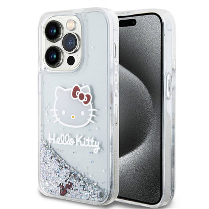 Apple iPhone 15 Pro Kılıf Hello Kitty Orjinal Lisanslı İkonik Sıvılı Glitter Kapak - Görsel 3