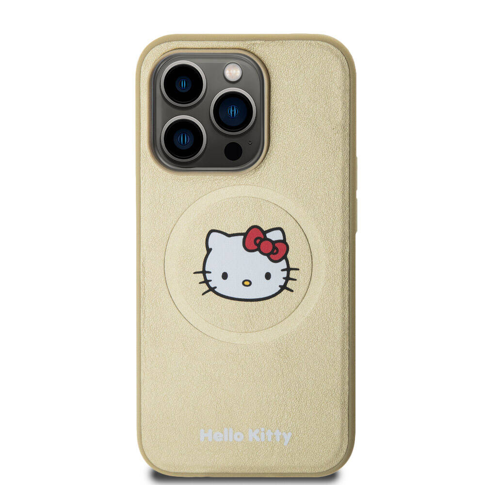 Apple iPhone 15 Pro Kılıf Hello Kitty Orjinal Lisanslı M-safe Şarj Özellikli Kitty Head Deri Kapak - Görsel 2