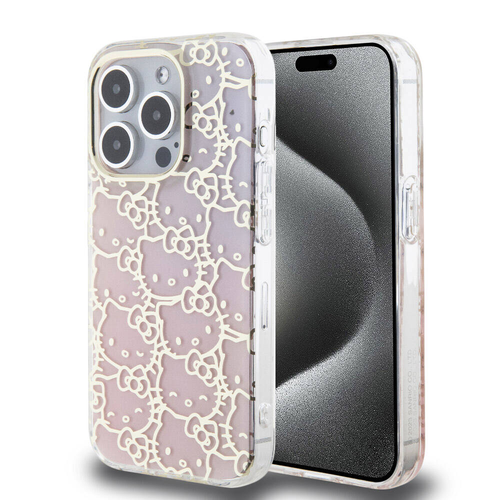 Apple iPhone 15 Pro Kılıf Hello Kitty Orjinal Lisanslı Renk Geçişli Elektroplating Kaplama Kitty Head Desenli Kapak - Görsel 2