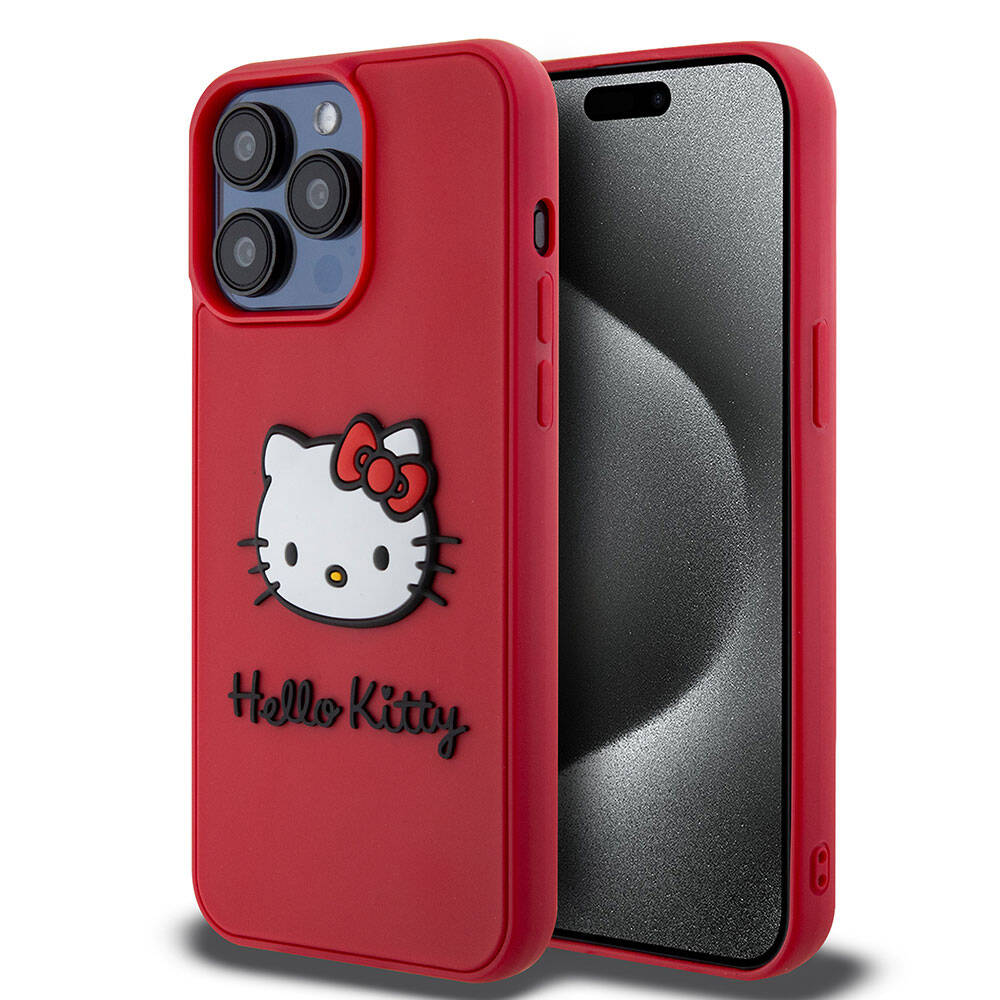 Apple iPhone 15 Pro Kılıf Hello Kitty Orjinal Lisanslı Yazı ve İkonik Logolu 3D Rubber Kitty Head Kapak - Görsel 2