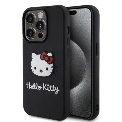 Apple iPhone 15 Pro Kılıf Hello Kitty Orjinal Lisanslı Yazı ve İkonik Logolu 3D Rubber Kitty Head Kapak - Görsel 3