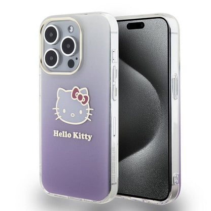 Apple iPhone 15 Pro Kılıf Hello Kitty Orjinal Lisanslı Yazı ve İkonik Logolu Elektroplating Kaplama Gradyan Kapak - Görsel 2