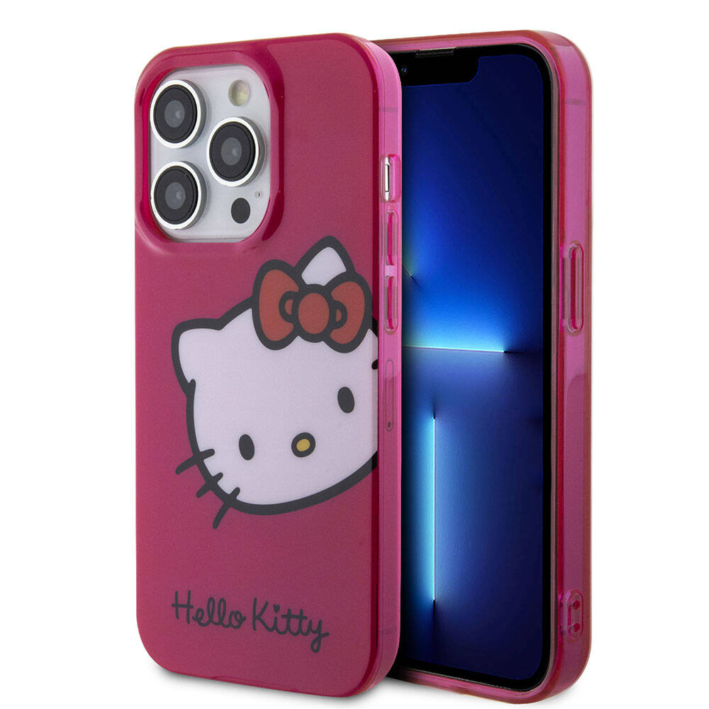 Apple iPhone 15 Pro Kılıf Hello Kitty Orjinal Lisanslı Yazı ve İkonik Logolu Kitty Head Kapak - Görsel 3