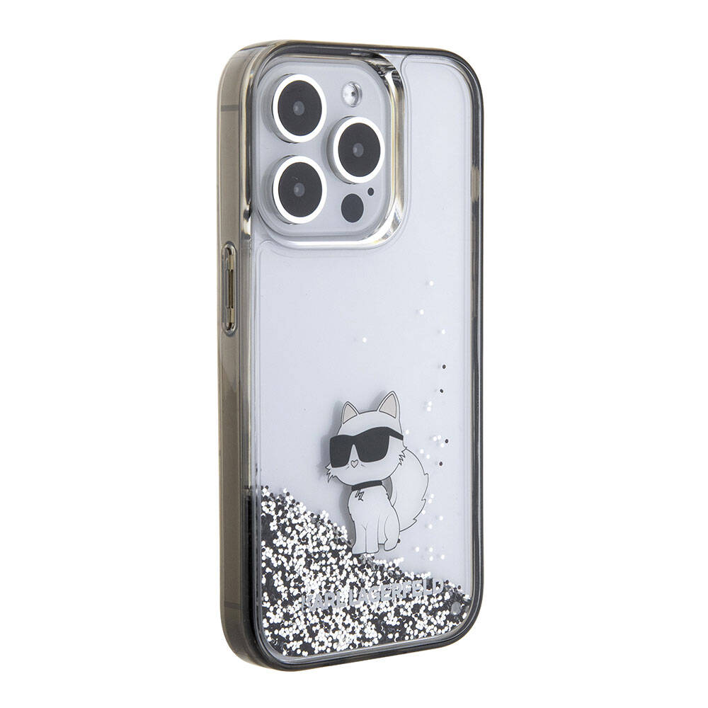 Apple iPhone 15 Pro Kılıf Karl Lagerfeld Choupette Sıvılı Glitter Orjinal Lisanslı Kapak - Görsel 2