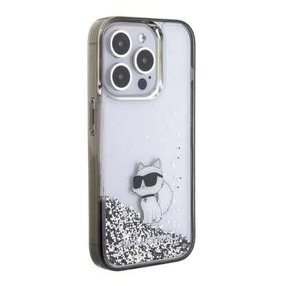 Apple iPhone 15 Pro Kılıf Karl Lagerfeld Choupette Sıvılı Glitter Orjinal Lisanslı Kapak - Görsel 2