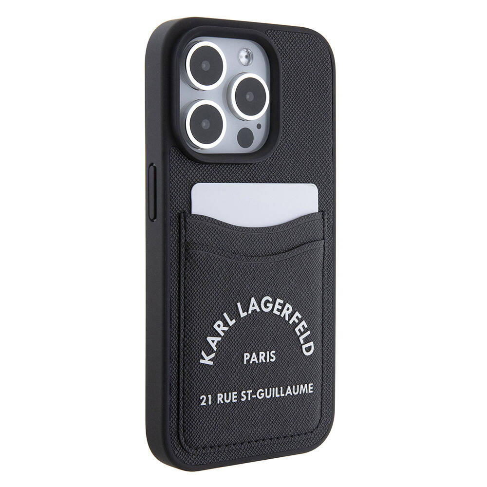 Apple iPhone 15 Pro Kılıf Karl Lagerfeld Kartlıklı Saffiano 3D RSG Logo Orjinal Lisanslı Kapak - Görsel 2