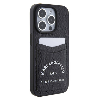 Apple iPhone 15 Pro Kılıf Karl Lagerfeld Kartlıklı Saffiano 3D RSG Logo Orjinal Lisanslı Kapak - Görsel 2