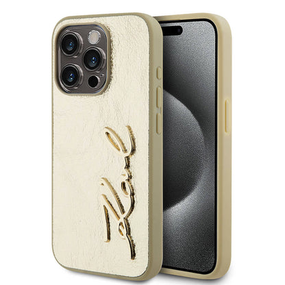 Apple iPhone 15 Pro Kılıf Karl Lagerfeld Orjinal Lisanslı 3D KL Yazılı Tüylü Arka Yüzey Saffiano Rhinestones Kapak - Görsel 2