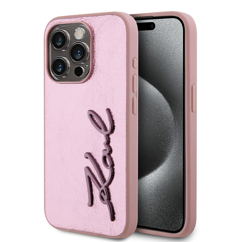 Apple iPhone 15 Pro Kılıf Karl Lagerfeld Orjinal Lisanslı 3D KL Yazılı Tüylü Arka Yüzey Saffiano Rhinestones Kapak - Görsel 3