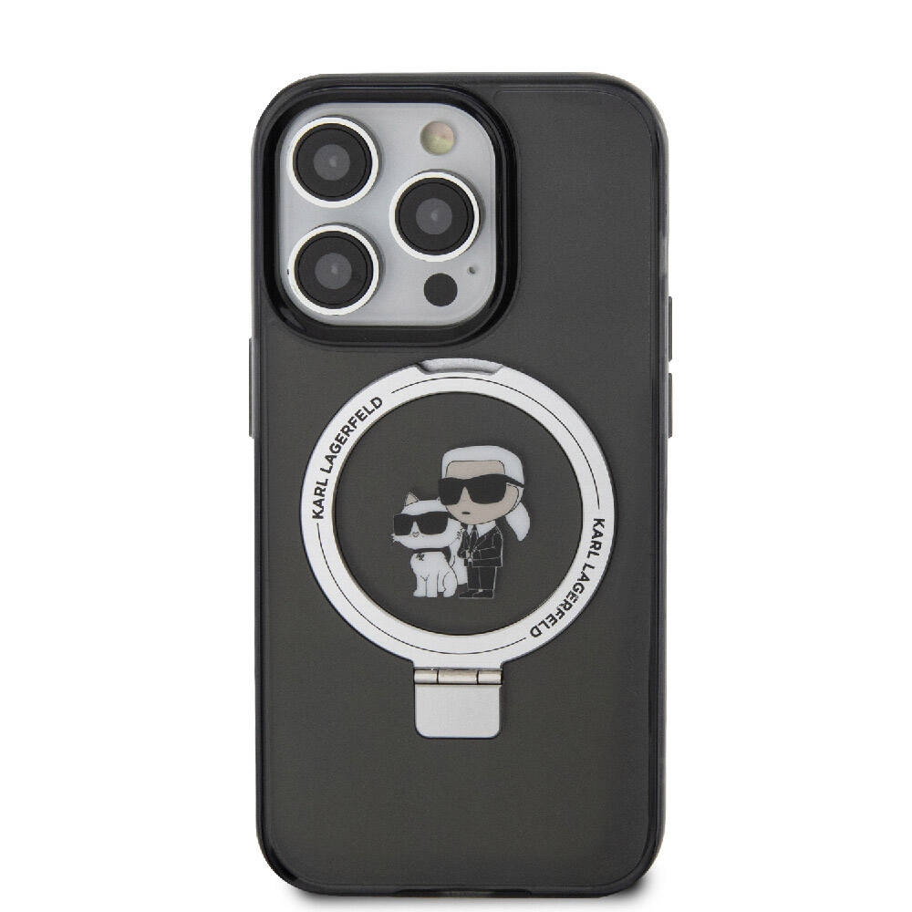 Apple iPhone 15 Pro Kılıf Karl Lagerfeld Orjinal Lisanslı M-safe Şarj Özellikli K&C İkonik Baskılı Ring Standlı Kapak - Görsel 2