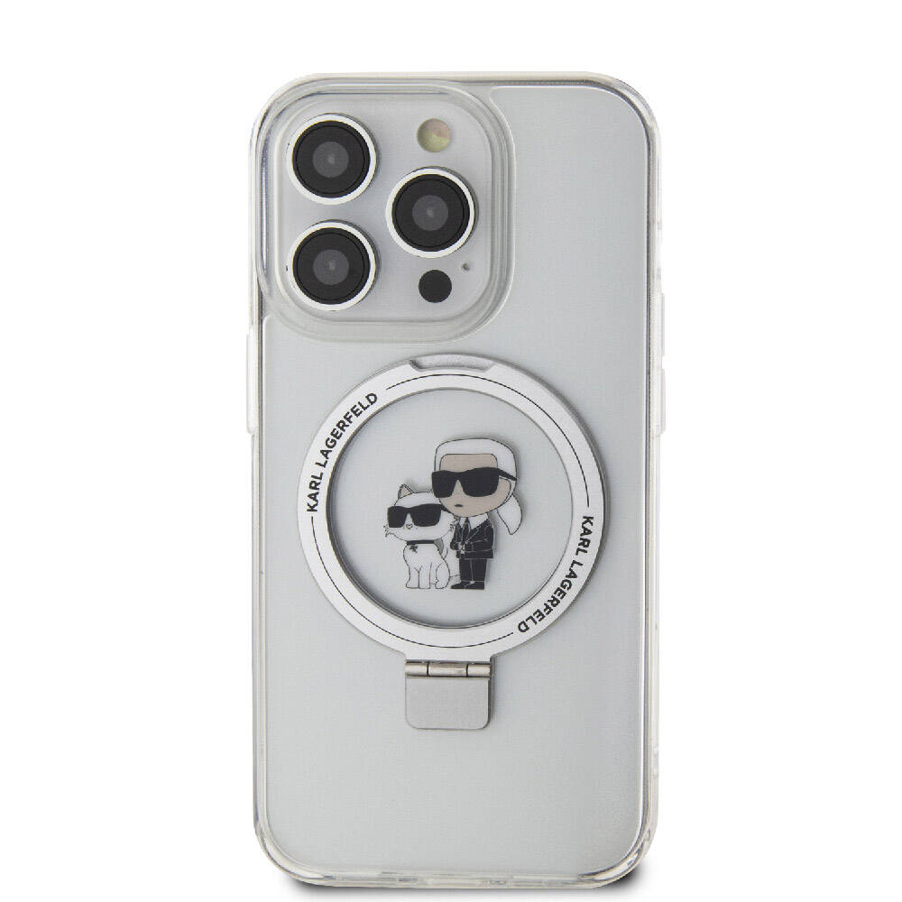Apple iPhone 15 Pro Kılıf Karl Lagerfeld Orjinal Lisanslı M-safe Şarj Özellikli K&C İkonik Baskılı Ring Standlı Kapak - Görsel 3