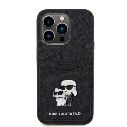 Apple iPhone 15 Pro Kılıf Karl Lagerfeld Orjinal Lisanslı Metal Logo Kartlıklı Saffiano Kapak - Görsel 2