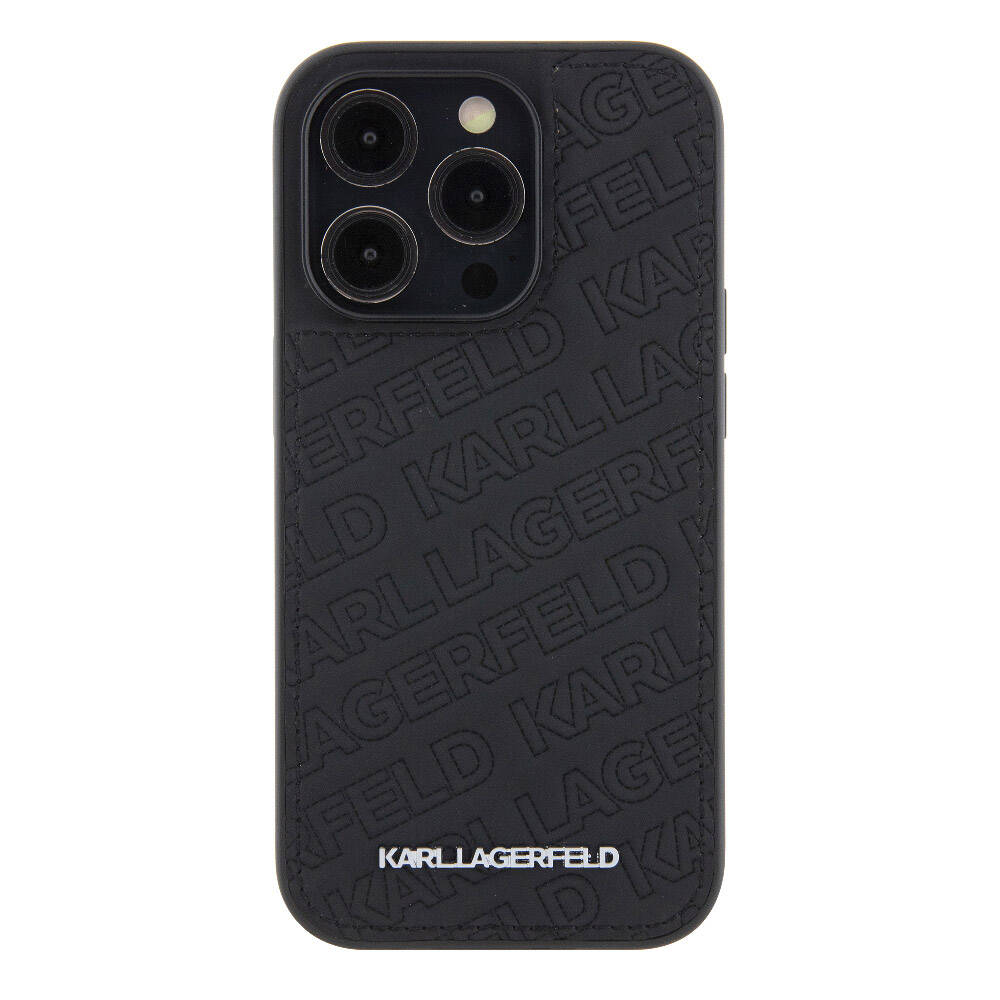 Apple iPhone 15 Pro Kılıf Karl Lagerfeld Orjinal Lisanslı Metal Yazı Logolu Dikişli Logo Arka Yüzey Kapitone Kapak - Görsel 3