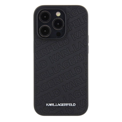 Apple iPhone 15 Pro Kılıf Karl Lagerfeld Orjinal Lisanslı Metal Yazı Logolu Dikişli Logo Arka Yüzey Kapitone Kapak - Görsel 3