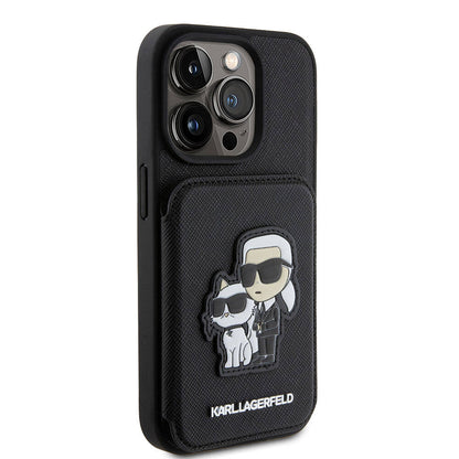 Apple iPhone 15 Pro Kılıf Karl Lagerfeld Standlı Kartlıklı Saffiano K&C Metal Logo Orjinal Lisanslı Kapak - Görsel 2