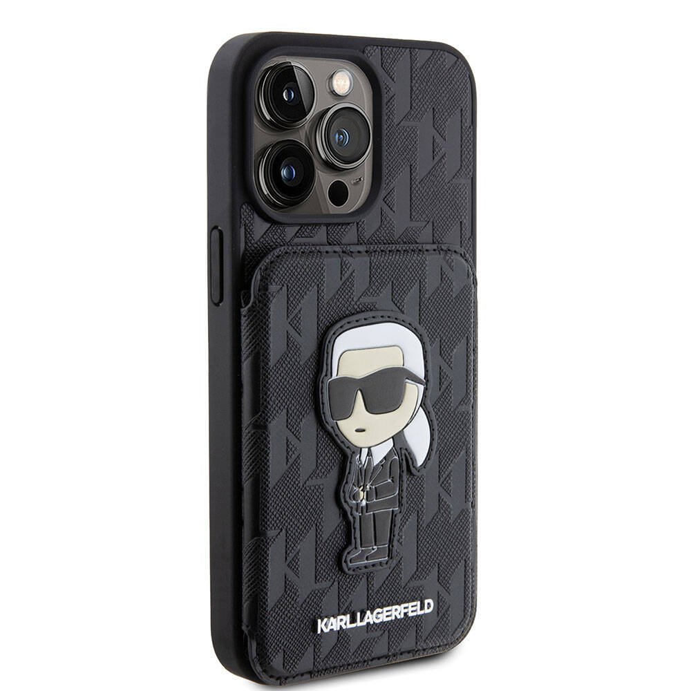 Apple iPhone 15 Pro Kılıf Karl Lagerfeld Standlı Kartlıklı Saffiano Monogram İkonik Metal Logo Orjinal Lisanslı Kapak - Görsel 2