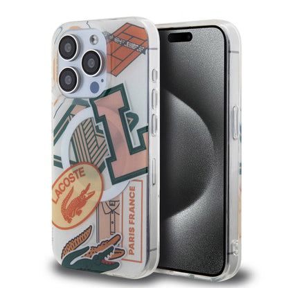 Apple iPhone 15 Pro Kılıf Lacoste Orjinal Lisanslı M-safe Şarj Özellikli Çift Katmanlı Yamalar Desenli Kapak - Görsel 2