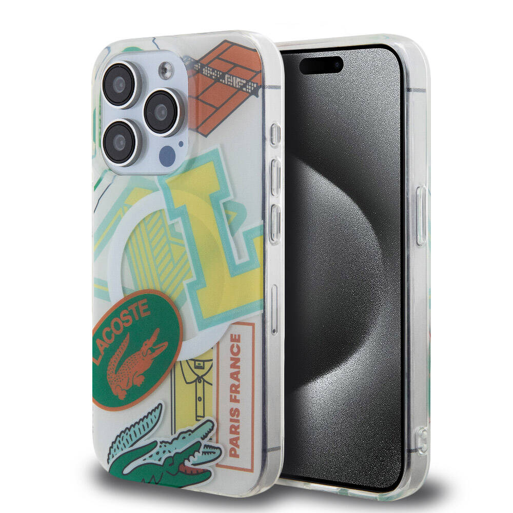 Apple iPhone 15 Pro Kılıf Lacoste Orjinal Lisanslı M-safe Şarj Özellikli Çift Katmanlı Yamalar Desenli Kapak - Görsel 5