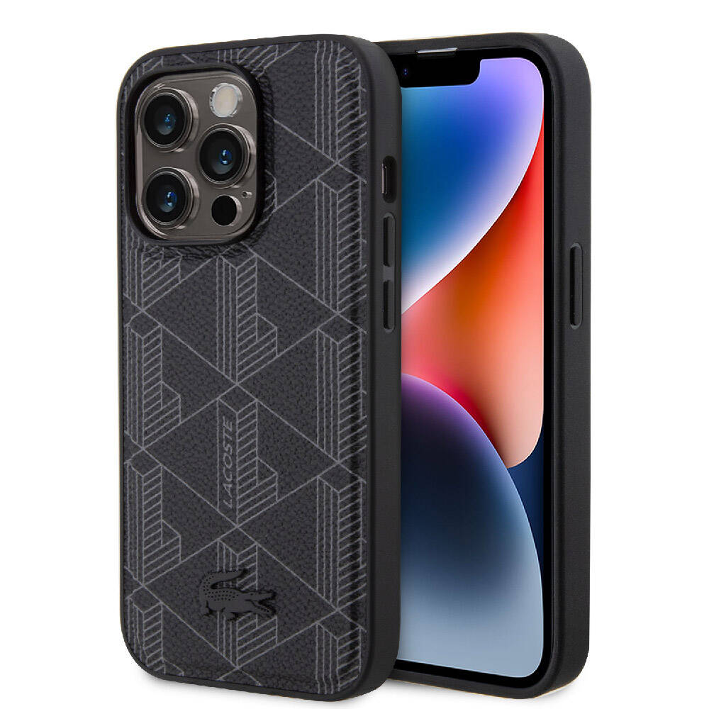 Apple iPhone 15 Pro Kılıf Lacoste Orjinal Lisanslı M-safe Şarj Özellikli PU Deri Görünümlü Karışık Monogram Desenli Kapak - Görsel 2