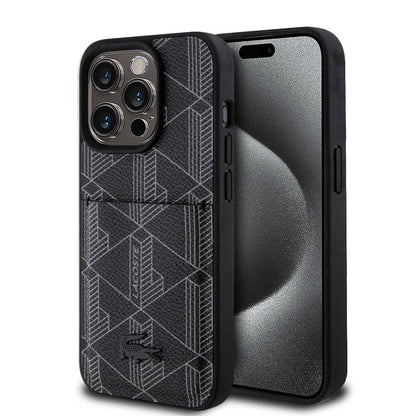 Apple iPhone 15 Pro Kılıf Lacoste Orjinal Lisanslı M-safe Şarj Özellikli PU Deri Görünümlü Kartlıklı Karışık Monogram Desenli Kapak - Görsel 3