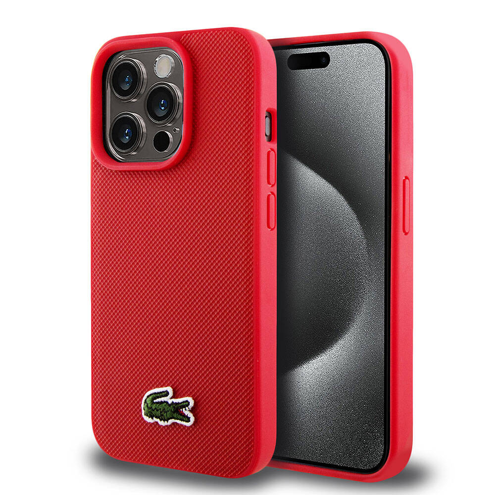 Apple iPhone 15 Pro Kılıf Lacoste Orjinal Lisanslı PU Pike Desenli Arka Yüzey İkonik Timsah Dokuma Logolu Kapak - Görsel 5