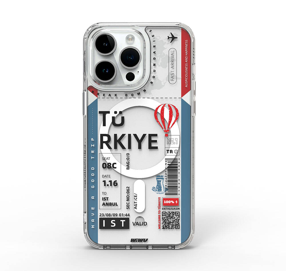 Apple iPhone 15 Pro Kılıf M-safe Şarj Özellikli Bilet Desenli Wiwu Turkey B Serisi Kapak - Görsel 2