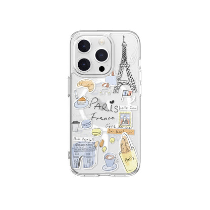 Apple iPhone 15 Pro Kılıf M-safe Şarj Özellikli Çizim Desenli Şok Önleyicili Şeffaf Lisanslı Switcheasy City-M Paris Kapak - Görsel 2