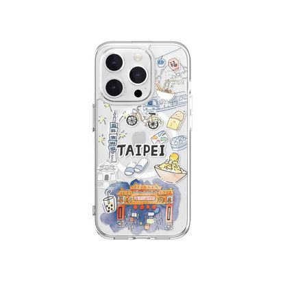 Apple iPhone 15 Pro Kılıf M-safe Şarj Özellikli Çizim Desenli Şok Önleyicili Şeffaf Lisanslı Switcheasy City-M Taipei Kapak - Görsel 2