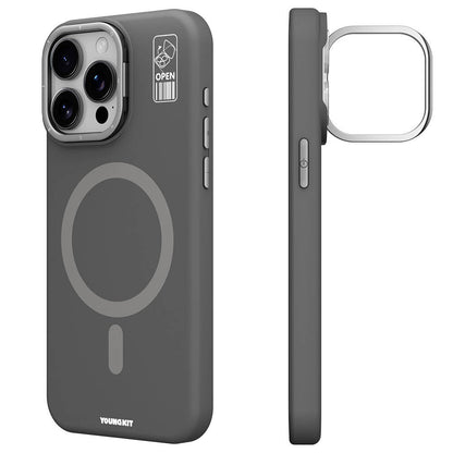 Apple iPhone 15 Pro Kılıf M-safe Şarj Özellikli Kamera Standlı Youngkit Bitty Cream Kapak - Görsel 3