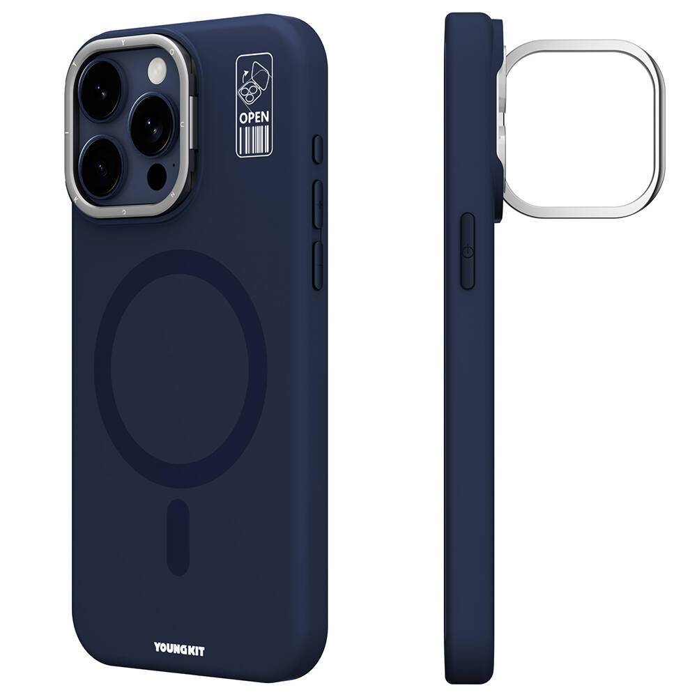 Apple iPhone 15 Pro Kılıf M-safe Şarj Özellikli Kamera Standlı Youngkit Bitty Cream Kapak - Görsel 4