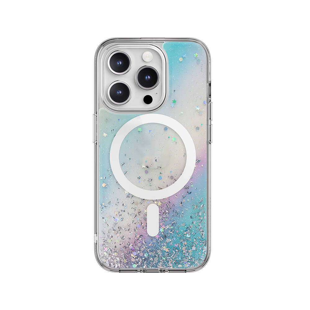 Apple iPhone 15 Pro Kılıf M-safe Şarj Özellikli Parlayan Simli Şeffaf Lisanslı Switcheasy Starfield-M Kapak - Görsel 4