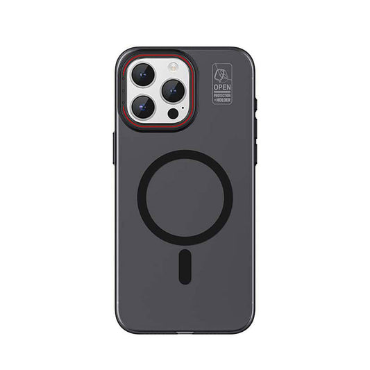 Apple iPhone 15 Pro Kılıf M-safe Şarj Özellikli Standlı Metal Kamera Çerçeveli Mat Recci Glaze Serisi Kapak