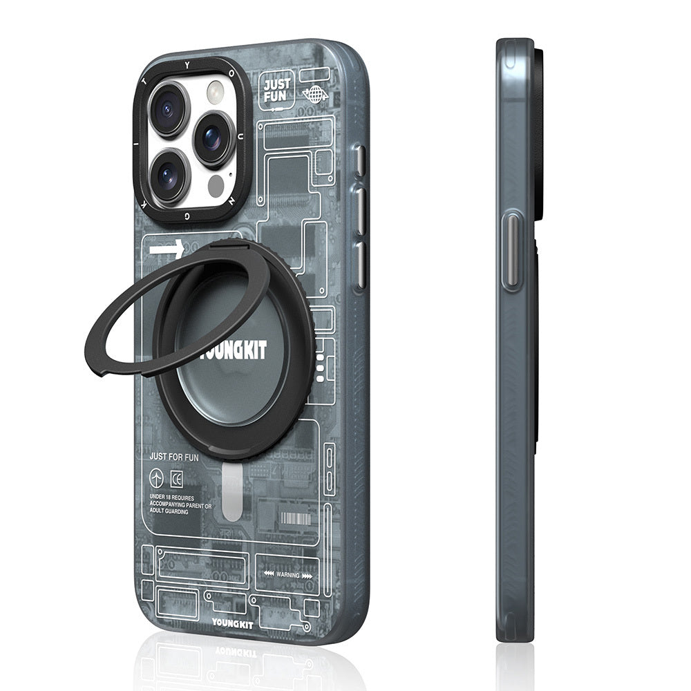Apple iPhone 15 Pro Kılıf M-safe Şarj Özellikli Youngkit 360° Standlı Technology Serisi Kapak - Görsel 2