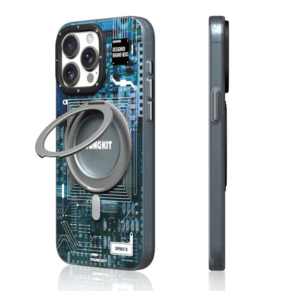 Apple iPhone 15 Pro Kılıf M-safe Şarj Özellikli Youngkit 360° Standlı Technology Serisi Kapak - Görsel 3