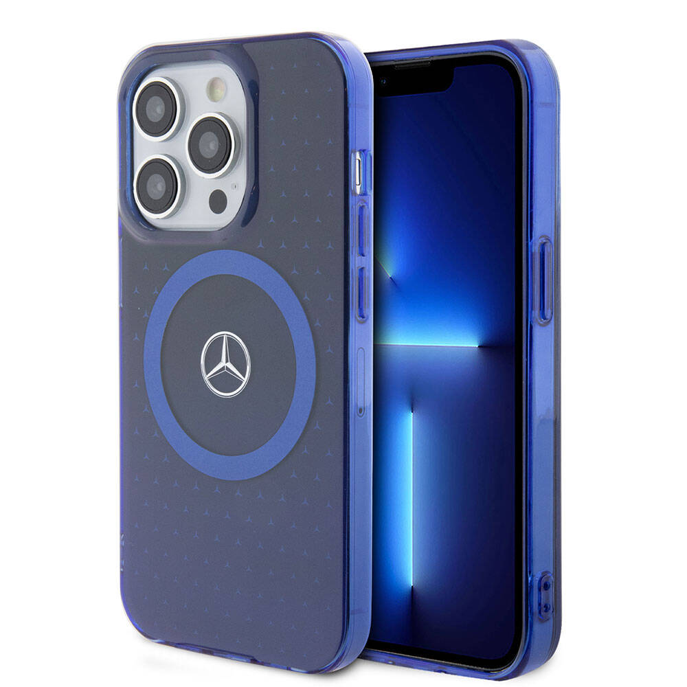 Apple iPhone 15 Pro Kılıf Mercedes Benz Orjinal Lisanslı M-safe Şarj Özellikli Çift Katmanlı Mavi Yıldız Desenli Kapak - Görsel 2