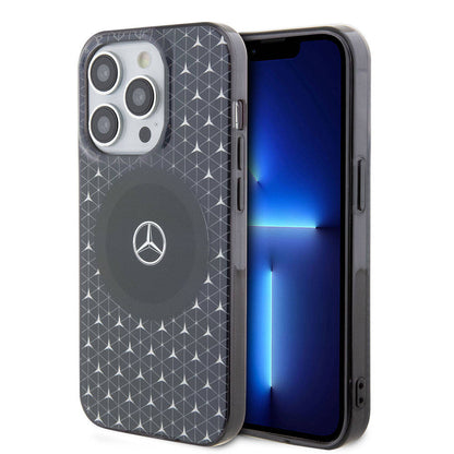 Apple iPhone 15 Pro Kılıf Mercedes Benz Orjinal Lisanslı M-safe Şarj Özellikli Çift Katmanlı Mini Yıldız Desenli Kapak